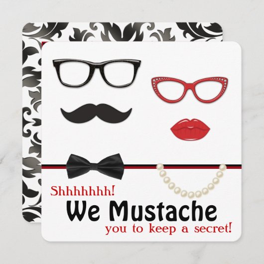Invitation Mustache Surprise fête d'anniversaire (Devant / Derrière)