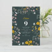Invitation Mustard Floral Fleur sauvage de Bohême Anniversair (Debout devant)