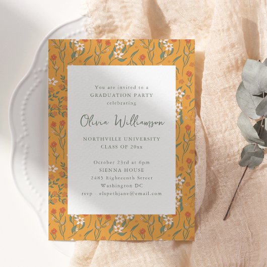 Invitation Mustard Floral Modern Graduation Party 2026
