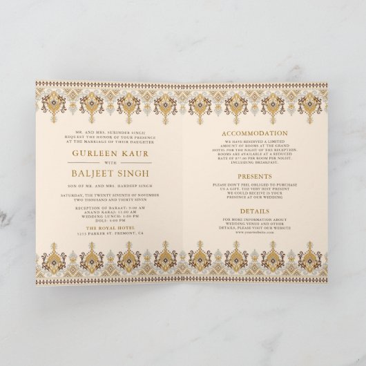Invitation Mustard Ikat All in One Anand Karaj Sikh Mariage (Intérieur)