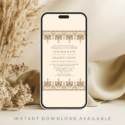 Invitation Mustard Ikat All in One Anand Karaj Sikh Mariage