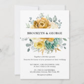 Invitation Mustard Jaune Floral Sage Vert Mariage moderne (Devant)