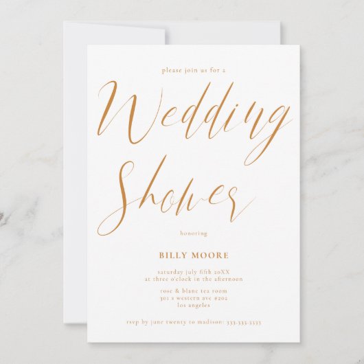 Invitation Mustard Ochre Script Wedding shower neutre (Devant)
