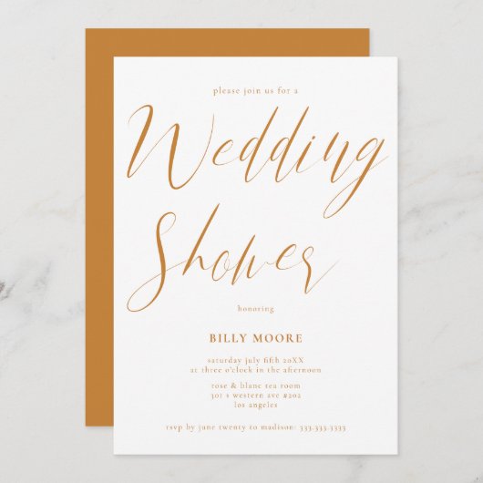 Invitation Mustard Ochre Script Wedding shower neutre (Devant / Derrière)