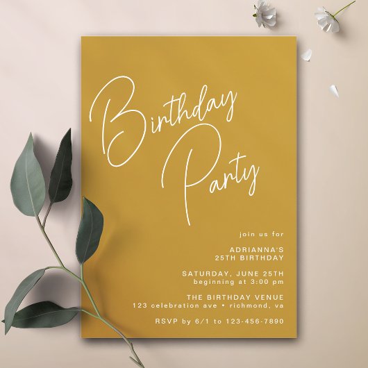 Invitation Mustard Yellow | Typographie moderne Boho Annivers