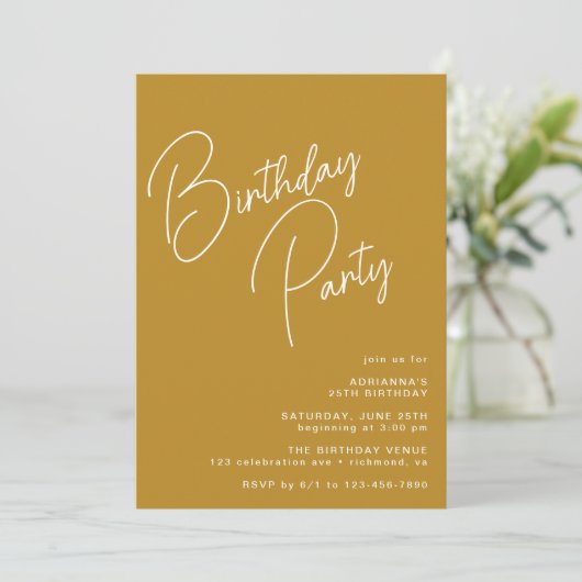 Invitation Mustard Yellow | Typographie moderne Boho Annivers (Debout devant)