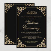 Invitation Musulman Walima Black Gold Mariage islamique (Devant / Derrière)