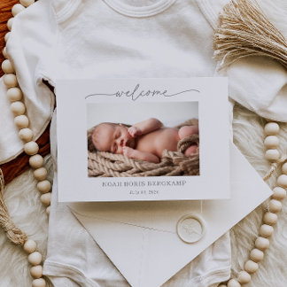 Invitation Muted Gray Baby Photo Welcome Announcement Card