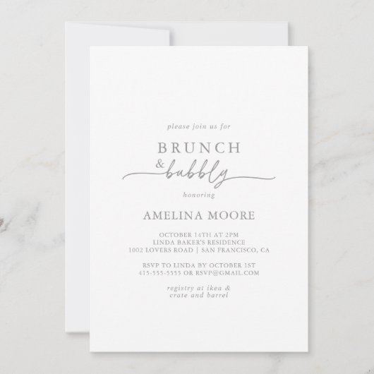 Invitation Muted Gray Minimal Brunch and Bubbly Bridal Shower (Devant)