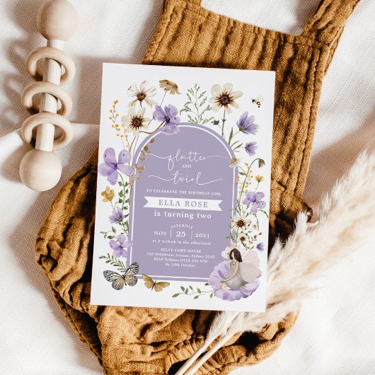 Invitation Muted Lilac Boho Fée Fleur sauvage Fille Anniversa