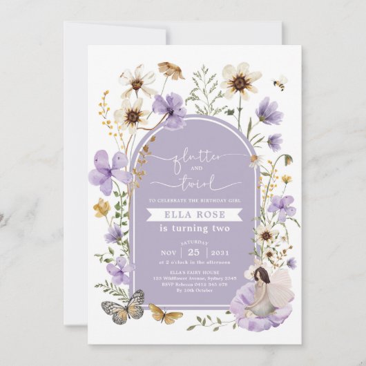 Invitation Muted Lilac Boho Fée Fleur sauvage Fille Anniversa (Devant)