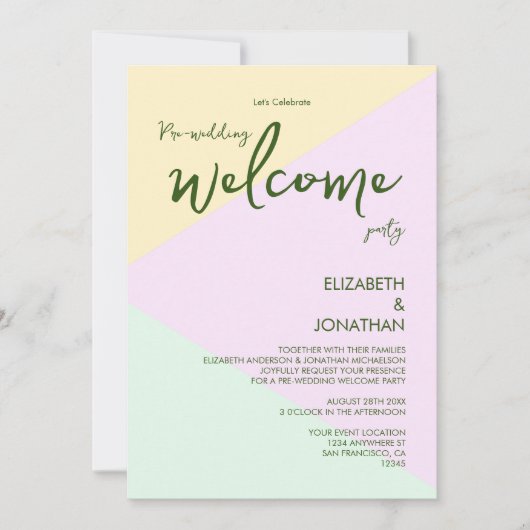 Invitation Muted Pastel Geometry Pre-Mariage Welcome Party (Devant)