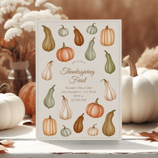 Invitation Muted Pumpkin and Gourd Thanksgiving Dinner
