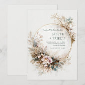 Invitation Muted Teal Watercolor Gold Circle Wedding (Devant / Derrière)