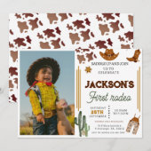 Invitation My First Rodeo Cowboy photo 1er anniversaire (Devant / Derrière)