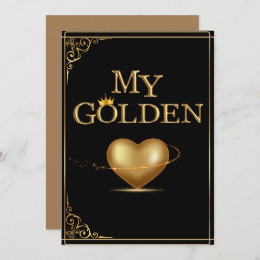 Invitation My Golden Heart Valentine's Day Card Design (Devant / Derrière)
