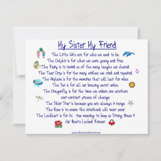 Invitation MY SISTER My Friend poème avec graphiques (Devant)