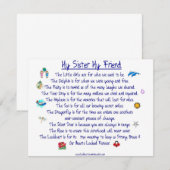 Invitation MY SISTER My Friend poème avec graphiques (Devant / Derrière)