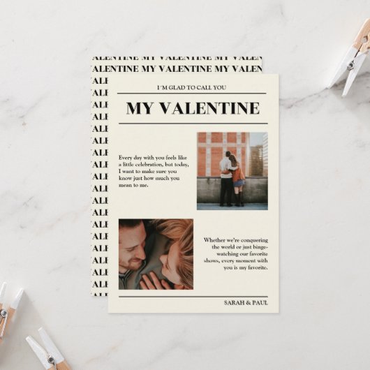Invitation My Valentine Customizable Newspaper Photos Card (Devant/Arrière en situation)