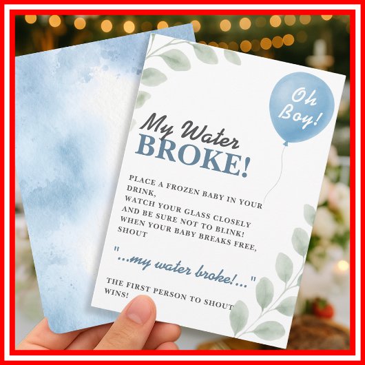 Invitation My Water Broke Baby Shower Game Balloon Eucalyptus