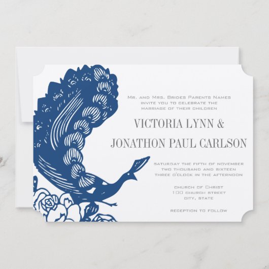 Invitation Mykonos Blue Vintage moderne Mariage Peacock (Dos)