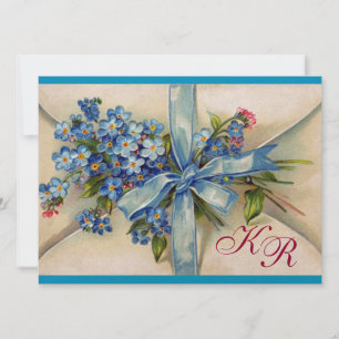 Invitation MYOSOTIS MONOGRAMME, CORTÈGE DE MARIAGE bleu or