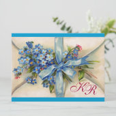 Invitation MYOSOTIS MONOGRAMME, CORTÈGE DE MARIAGE bleu or (Debout devant)