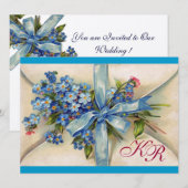 Invitation MYOSOTIS MONOGRAMME, CORTÈGE DE MARIAGE bleu or (Devant / Derrière)