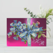 Invitation MYOSOTIS MONOGRAMME FÊTE DE MARIAGE bleu rose (Debout devant)