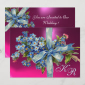 Invitation MYOSOTIS MONOGRAMME FÊTE DE MARIAGE bleu rose (Devant / Derrière)