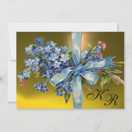 Invitation MYOSOTIS MONOGRAMMÉS FÊTE DE MARIAGE bleu jaune (Devant)