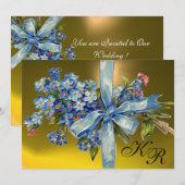 Invitation MYOSOTIS MONOGRAMMÉS FÊTE DE MARIAGE bleu jaune (Devant / Derrière)