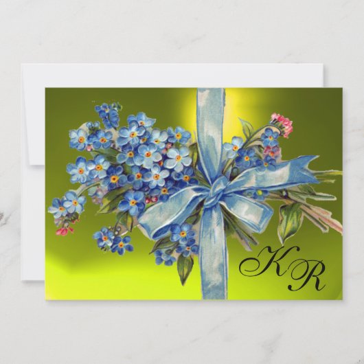 Invitation MYOSOTIS MONOGRAMMÉS FÊTE DE MARIAGE bleu jaune (Devant)