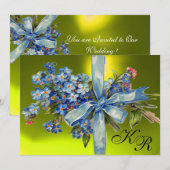 Invitation MYOSOTIS MONOGRAMMÉS FÊTE DE MARIAGE bleu jaune (Devant / Derrière)