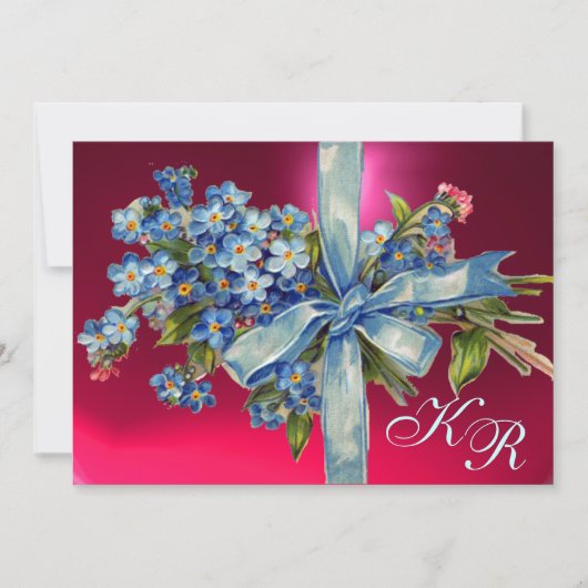 Invitation MYOSOTIS MONOGRAMMÉS FÊTE DE MARIAGE bleu rose (Devant)
