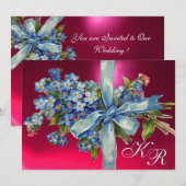 Invitation MYOSOTIS MONOGRAMMÉS FÊTE DE MARIAGE bleu rose (Devant / Derrière)