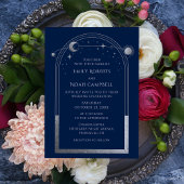 Invitation Mysic Bleu Argent Star Lune Espace Photo