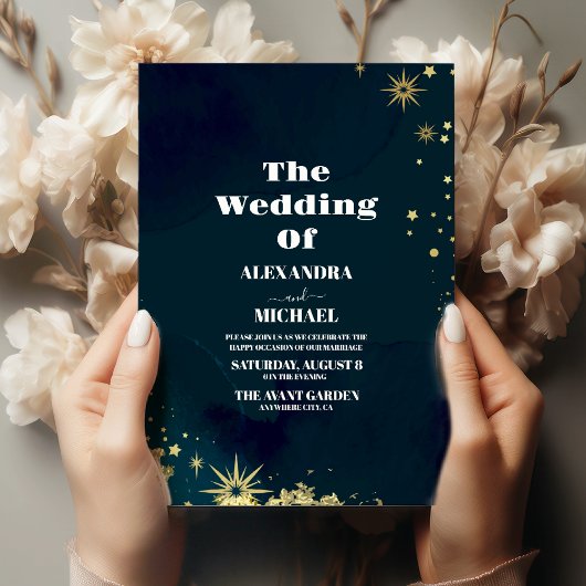 Invitation Mysic Blue Gold Star Moon Mariage