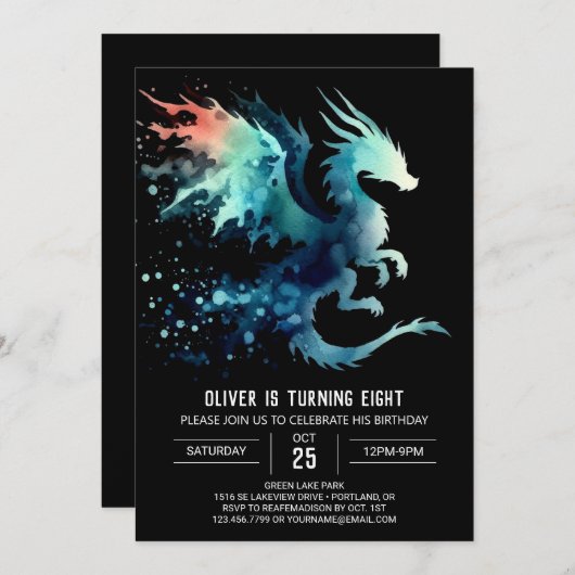 Invitation Mysterious Dragon Birthday Imprimable (Devant / Derrière)