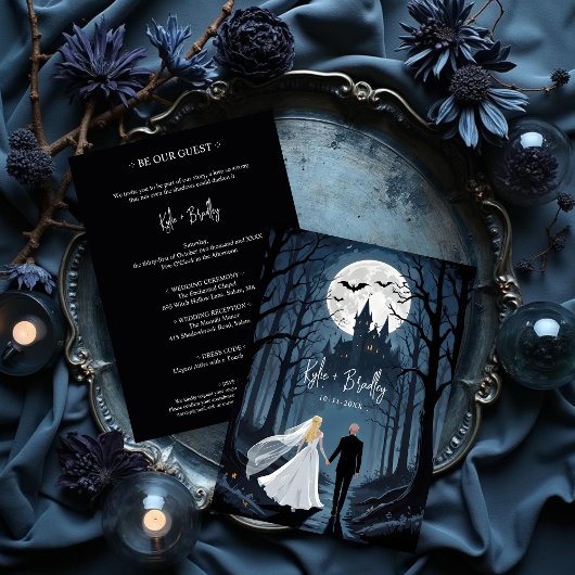 Invitation Mysterious Forest Wedding Couple Haunted Castle