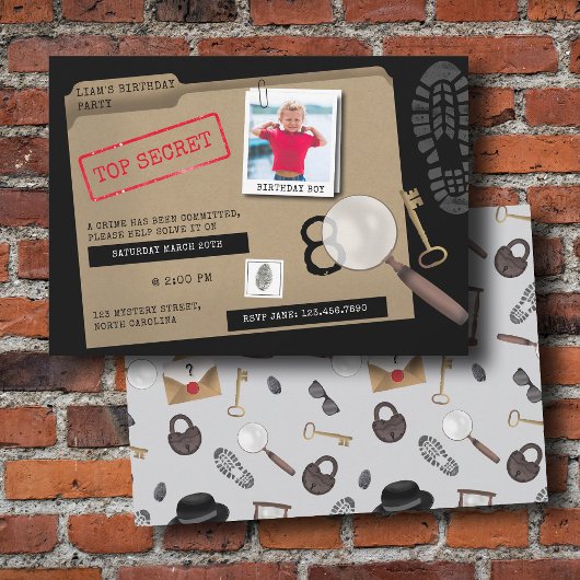 Invitation Mystery Kids Secret Agent Spy Détective Anniversai