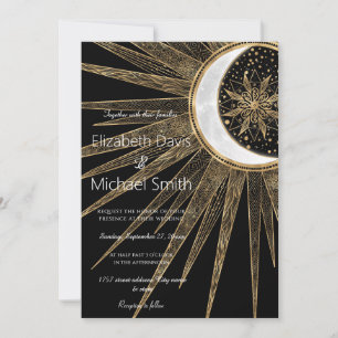 Invitation Mystic Black Gold Sun Moon Mandala