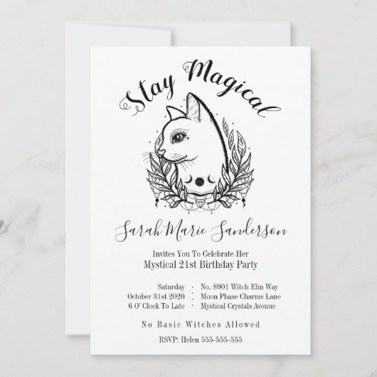 Invitation Mystic Cat 21st Birthday Magic Halloween Moonphase (Devant)