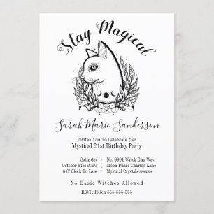 Invitation Mystic Cat 21st Birthday Magic Halloween Moonphase