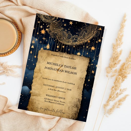 Invitation Mystic Celestin Midnight Blue Gold Stars Lune