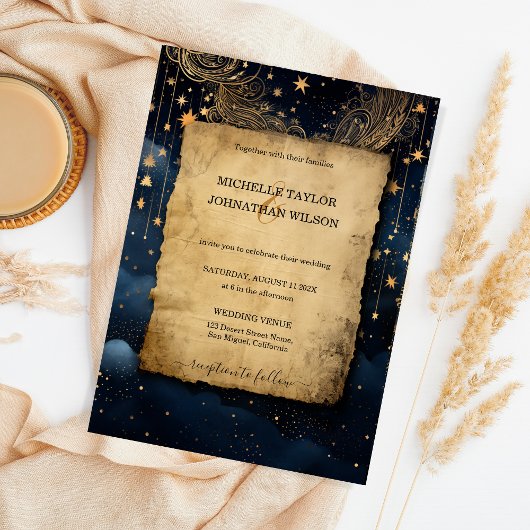 Invitation Mystic Celestin Midnight Blue Gold Stars Lune