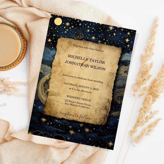 Invitation Mystic Celestin Midnight Blue Gold Stars Lune