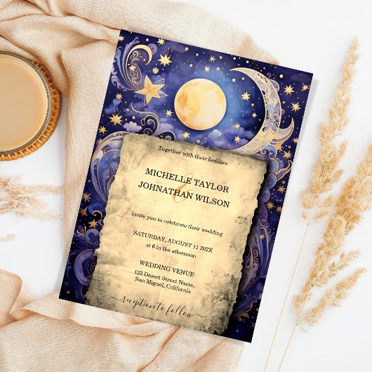 Invitation Mystic Celestin Midnight Blue Gold Stars Lune