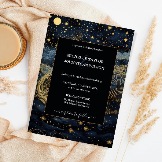 Invitation Mystic Celestin Midnight Blue Gold Stars Lune