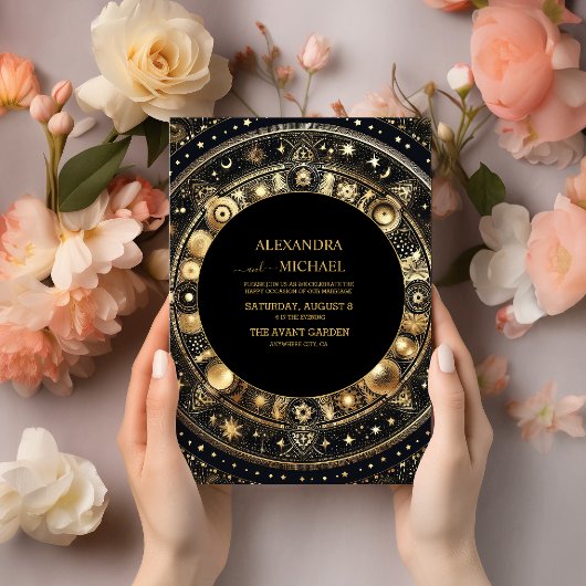 Invitation Mystic Chic Black Gold Mariage